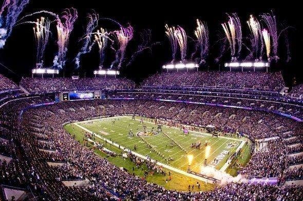 Fireworks over the field at a Baltimore Ravens game